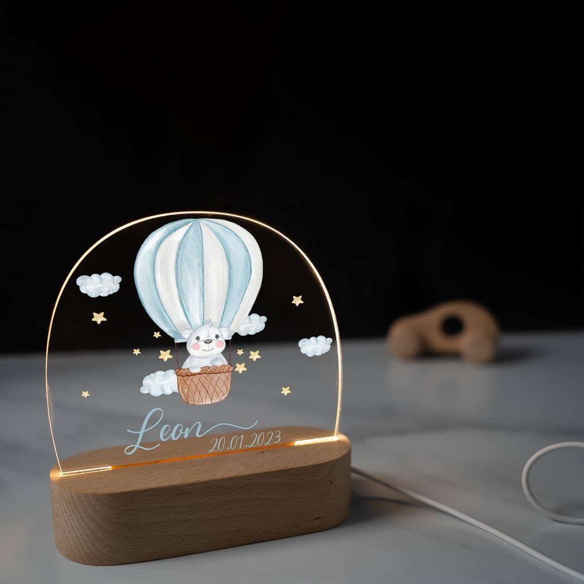 close-up of night lamp with balloon motif