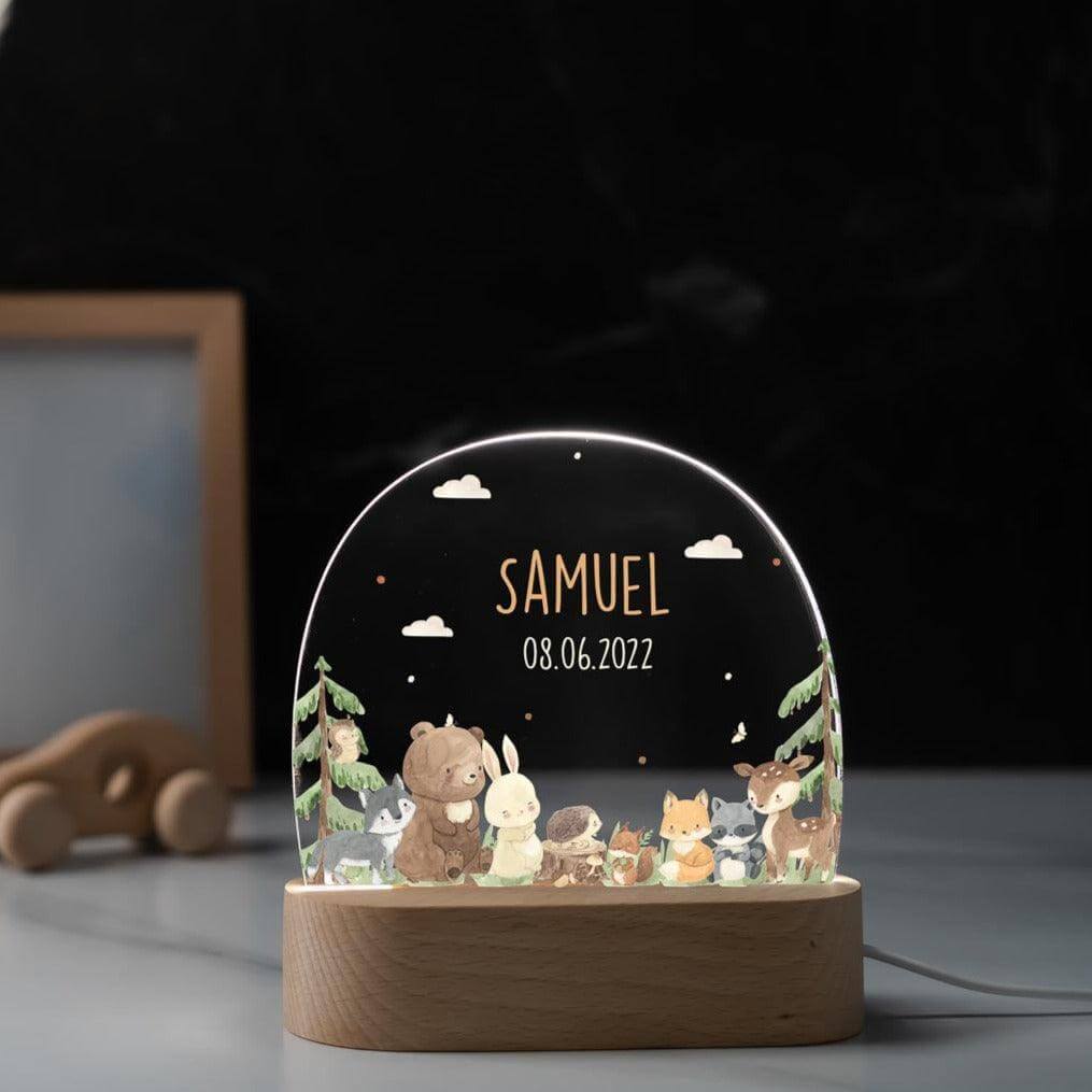 personalized night lamp with forest animals design