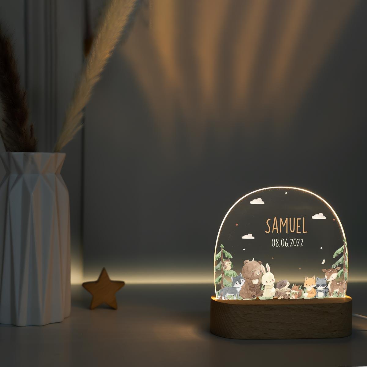 close-up of night lamp with waldtiere motif