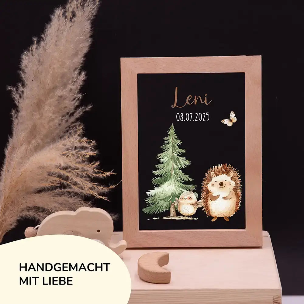Personalisiertes LED Nachtlicht Bilderrahmen mit Namen - Igel