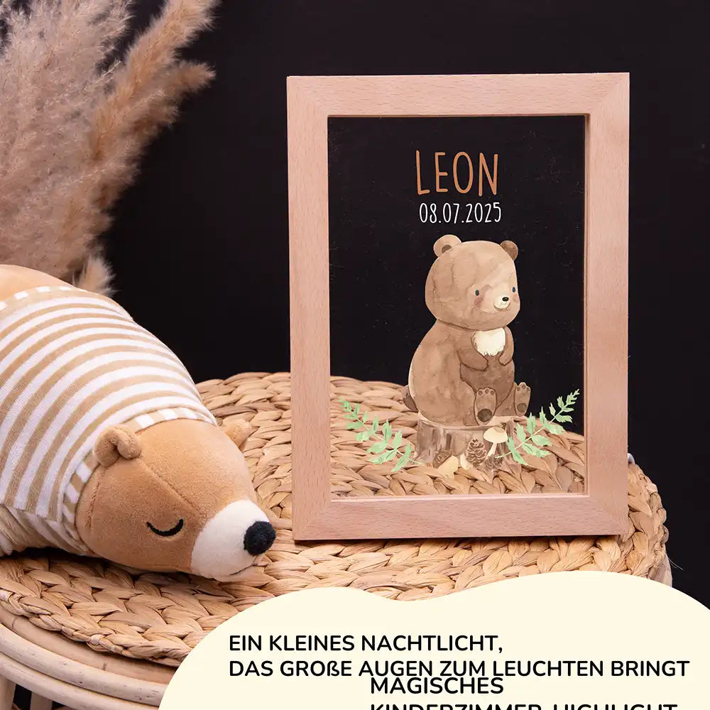 Personalisiertes LED Nachtlicht Bilderrahmen mit Namen - Bär