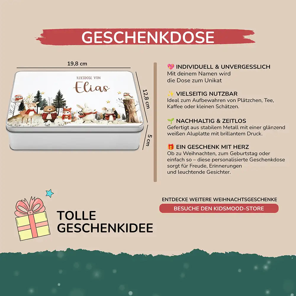 Keksdose aus Metal personalisiert - Weihnachtsfreunde im Schnee