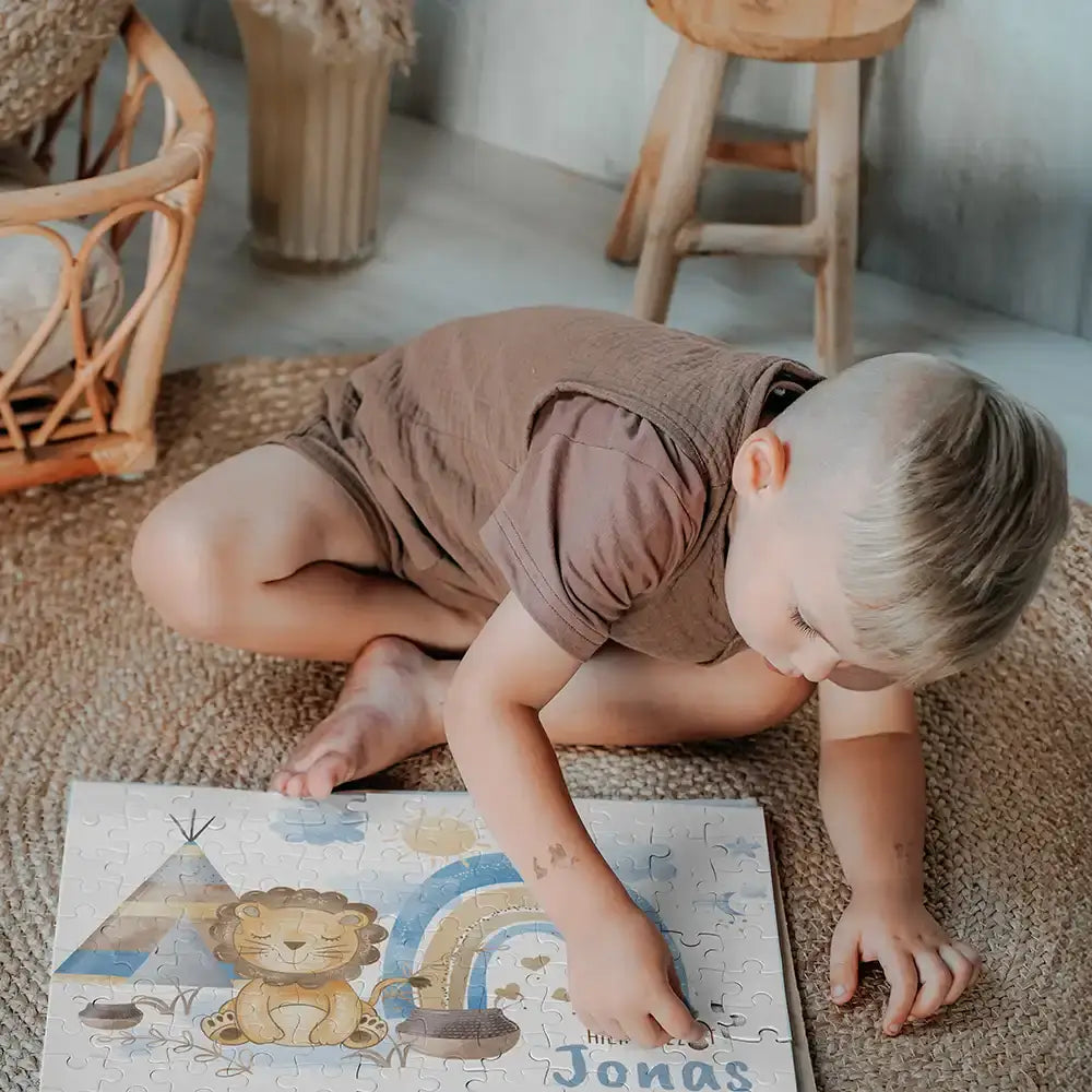 Kinderpuzzle personalisiert mit Namen - Löwe mit Regenbogen