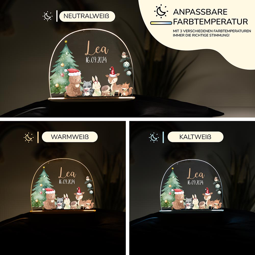 Nachtlicht Kinder personalisiert Weihnachten - Niedliche Waldtiere