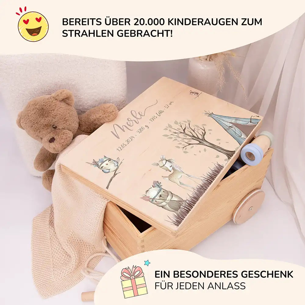 Spielzeugkiste mit Rädern personalisiert - Tipi