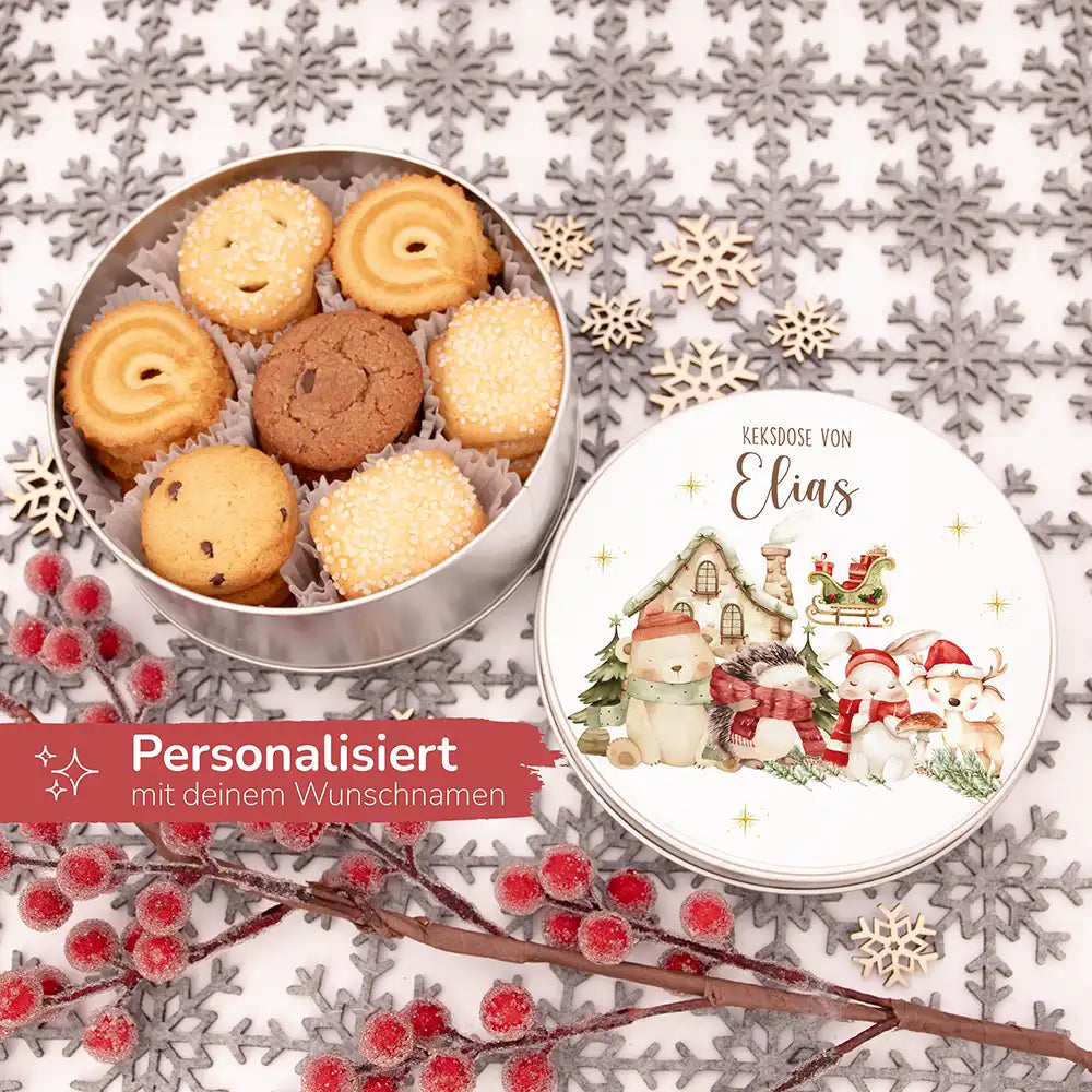 Keksdose aus Metal personalsiert - niedliche Waldtiere