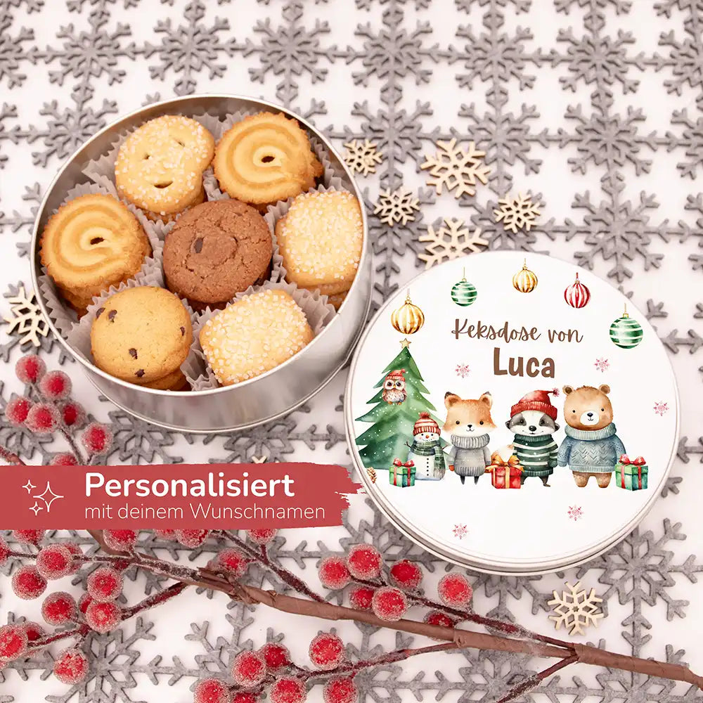Keksdose aus Metal personalisiert - Zauberhafte Wintertiere