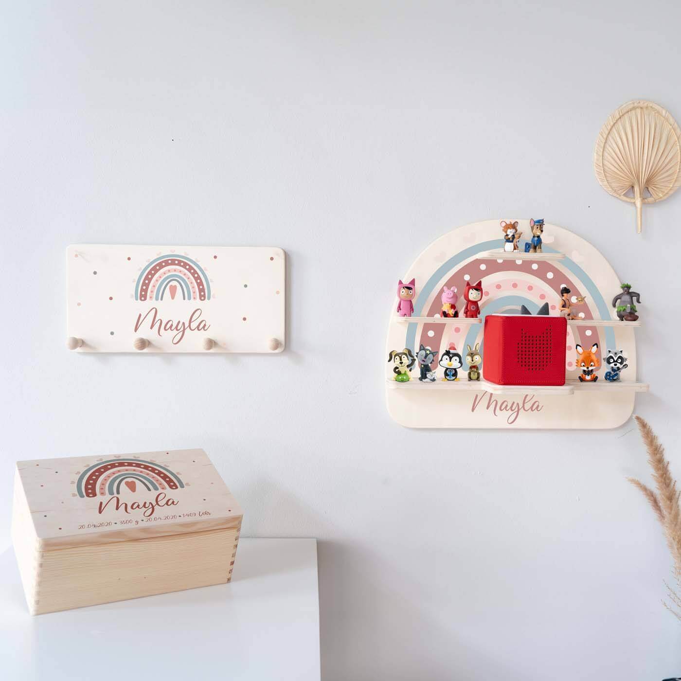 hochwertige regenbogen-bundle holzkiste mit regenbogen-motiv