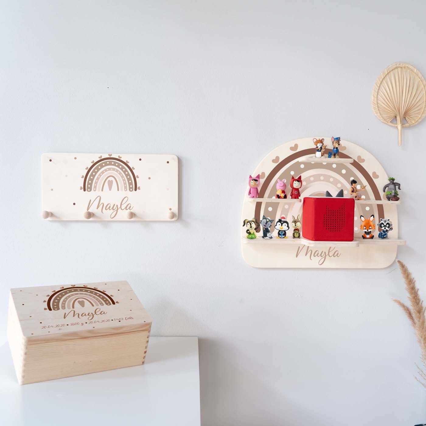 hochwertige regenbogen-bundle holzkiste mit regenbogen-motiv