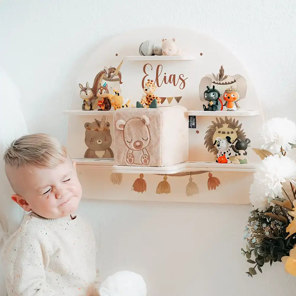 Tonie Regal aus Holz, Toniebox Regal Boho Tierfamilie