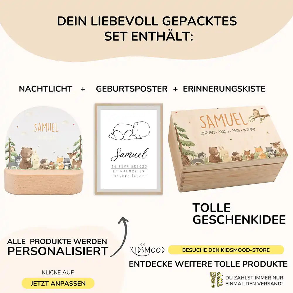 Willkommen auf der Welt – Geschenkset "Waldtiere" | Geschenk zur Geburt