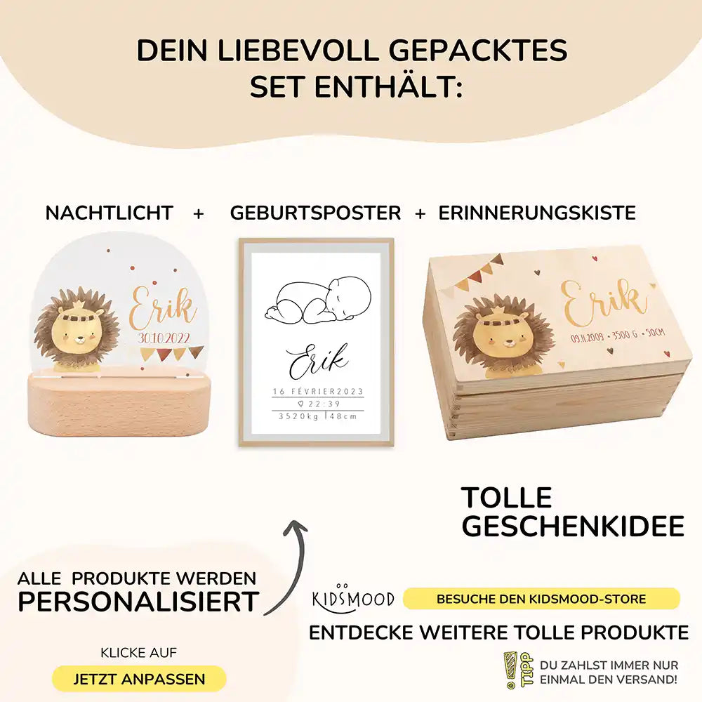 Geschenkset zur Geburt – Boho Löwe | Baby Geschenk