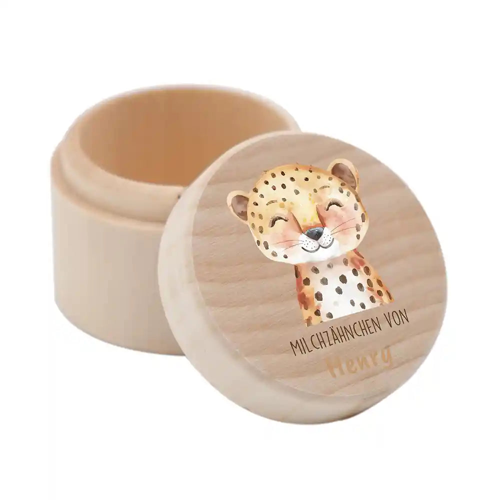Zahndose Milchzähne personalisiert - Holz Zahnbox mit Wunschnamen - Tiger