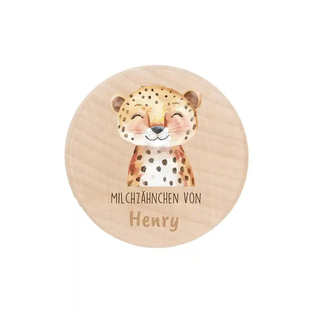 Zahndose Milchzähne personalisiert - Holz Zahnbox mit Wunschnamen - Tiger