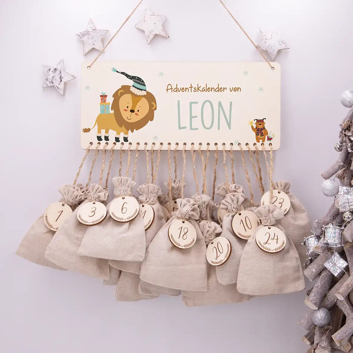 Personalisierbarer Adventskalender farbig - Niedlicher Löwe