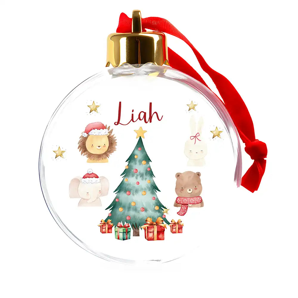 Weihnachtskugel personalisiert mit Namen - Weihnachtsbaum & Löwe
