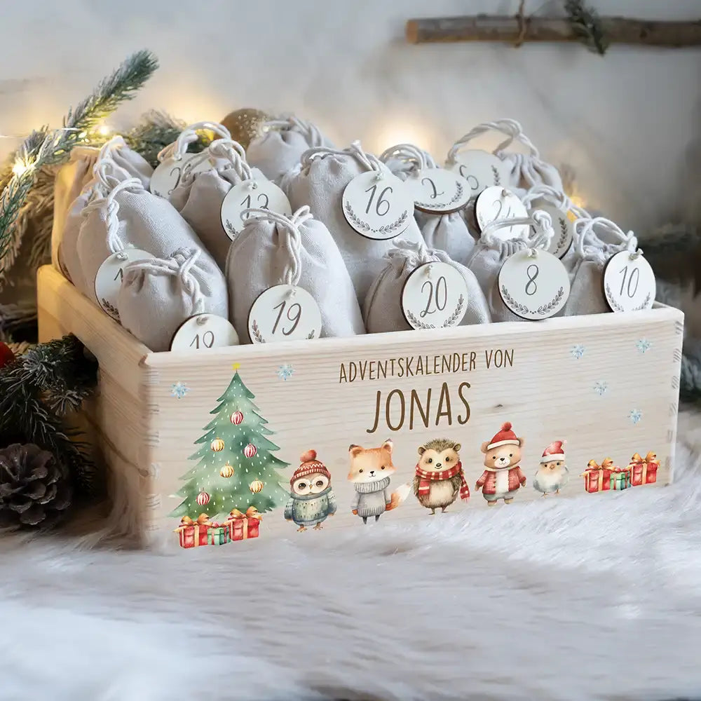 Adventskalender zum befüllen "Weihnachten mit Tierfreunden" personalisiert