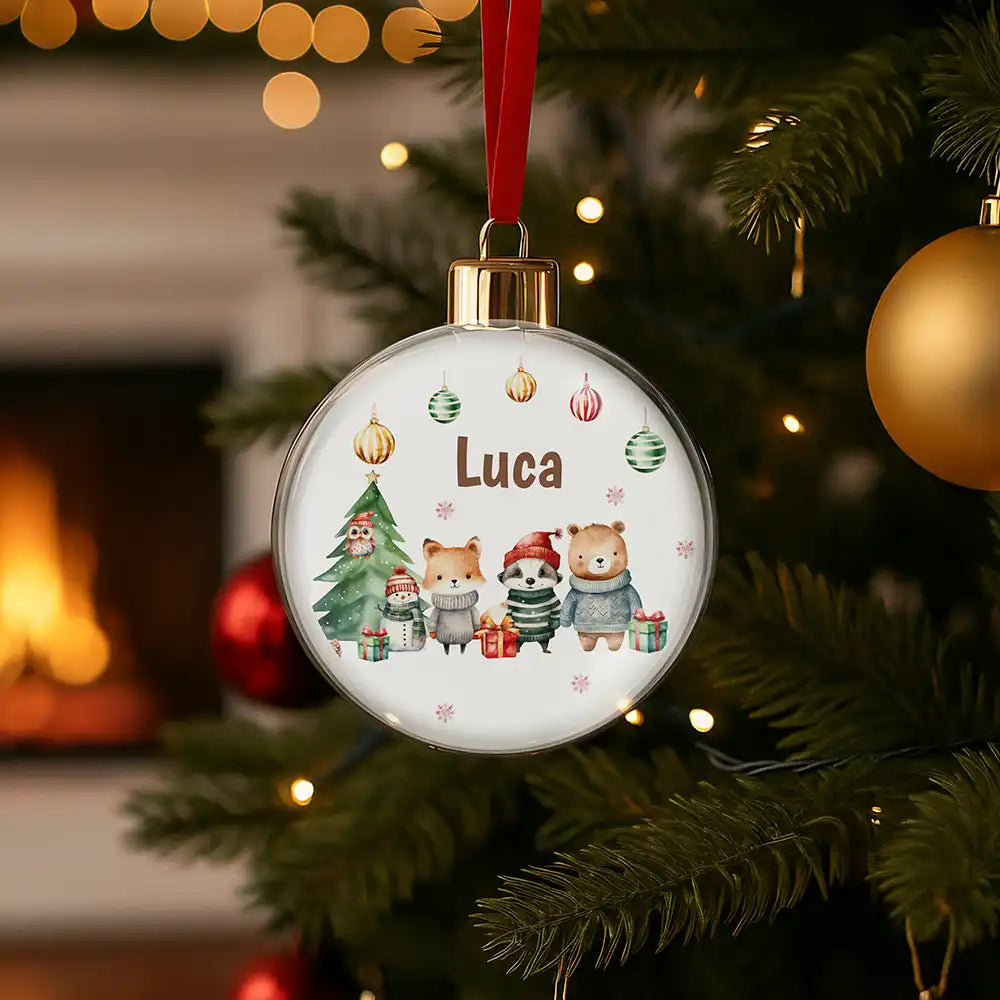 Weihnachtskugel personalisiert mit Namen - Schneeflocken-Tierchen voller Liebe