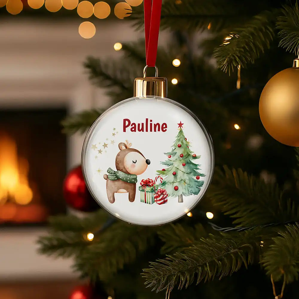 Weihnachtskugel personalisiert mit Namen - Niedliches Reh