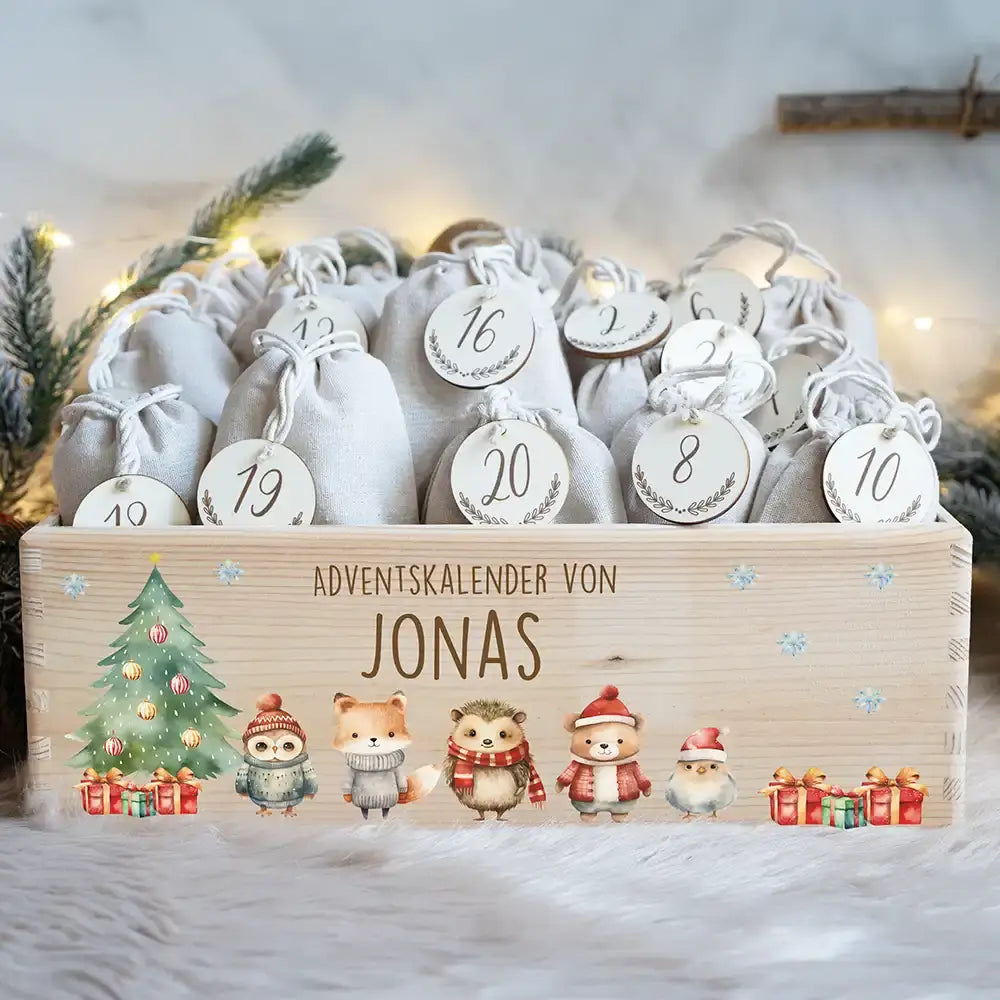 Adventskalender zum befüllen "Weihnachten mit Tierfreunden" personalisiert