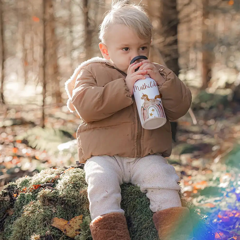 Trinkflasche Kinder Edelstahl - Regenbogen Einhorn