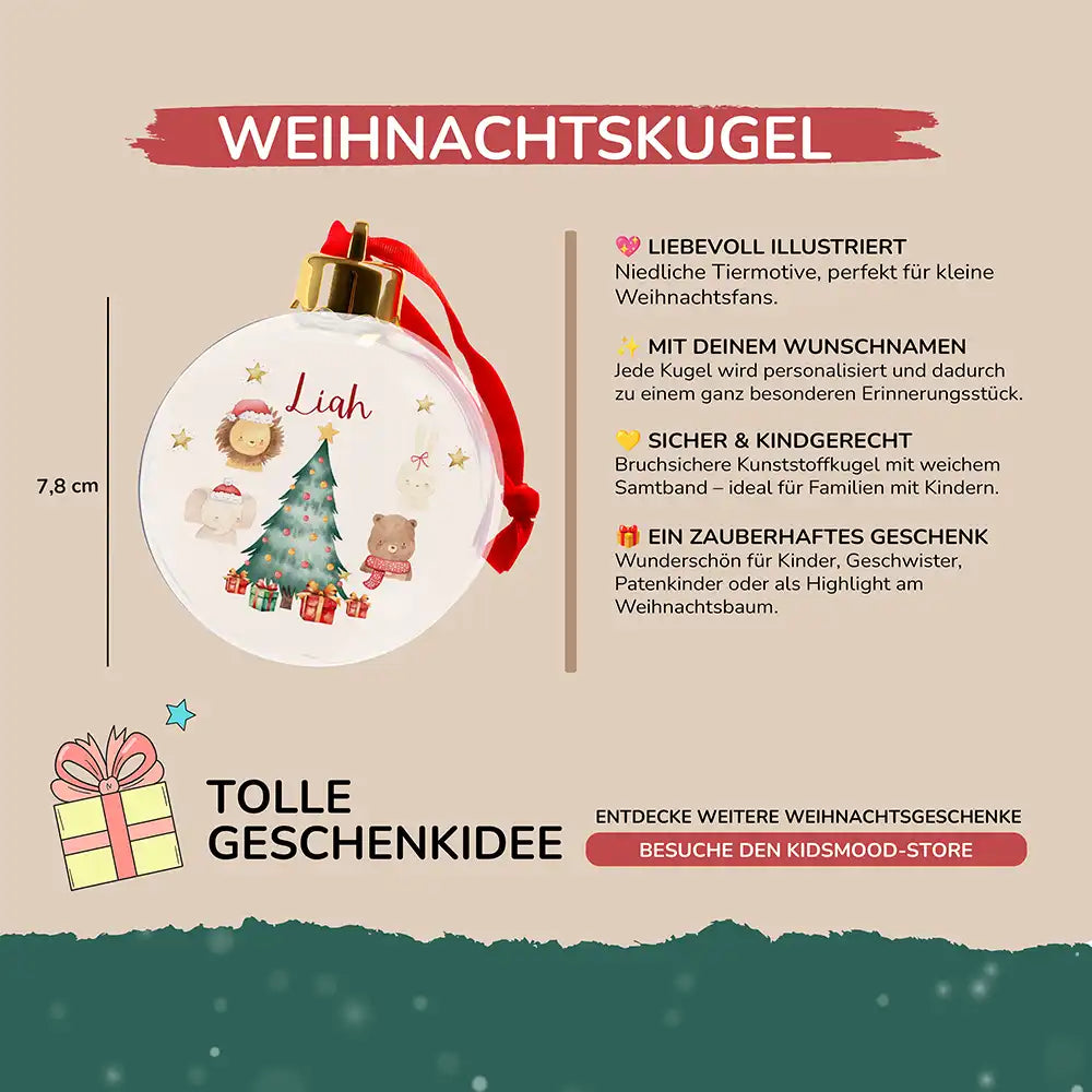 Weihnachtskugel personalisiert mit Namen - Weihnachtsbaum & Löwe