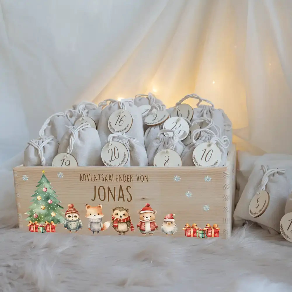 Adventskalender zum befüllen "Weihnachten mit Tierfreunden" personalisiert