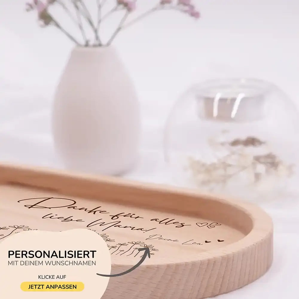 Personalisiertes Holz-Serviertablett "Danke Mama" | Muttertagsgeschenk