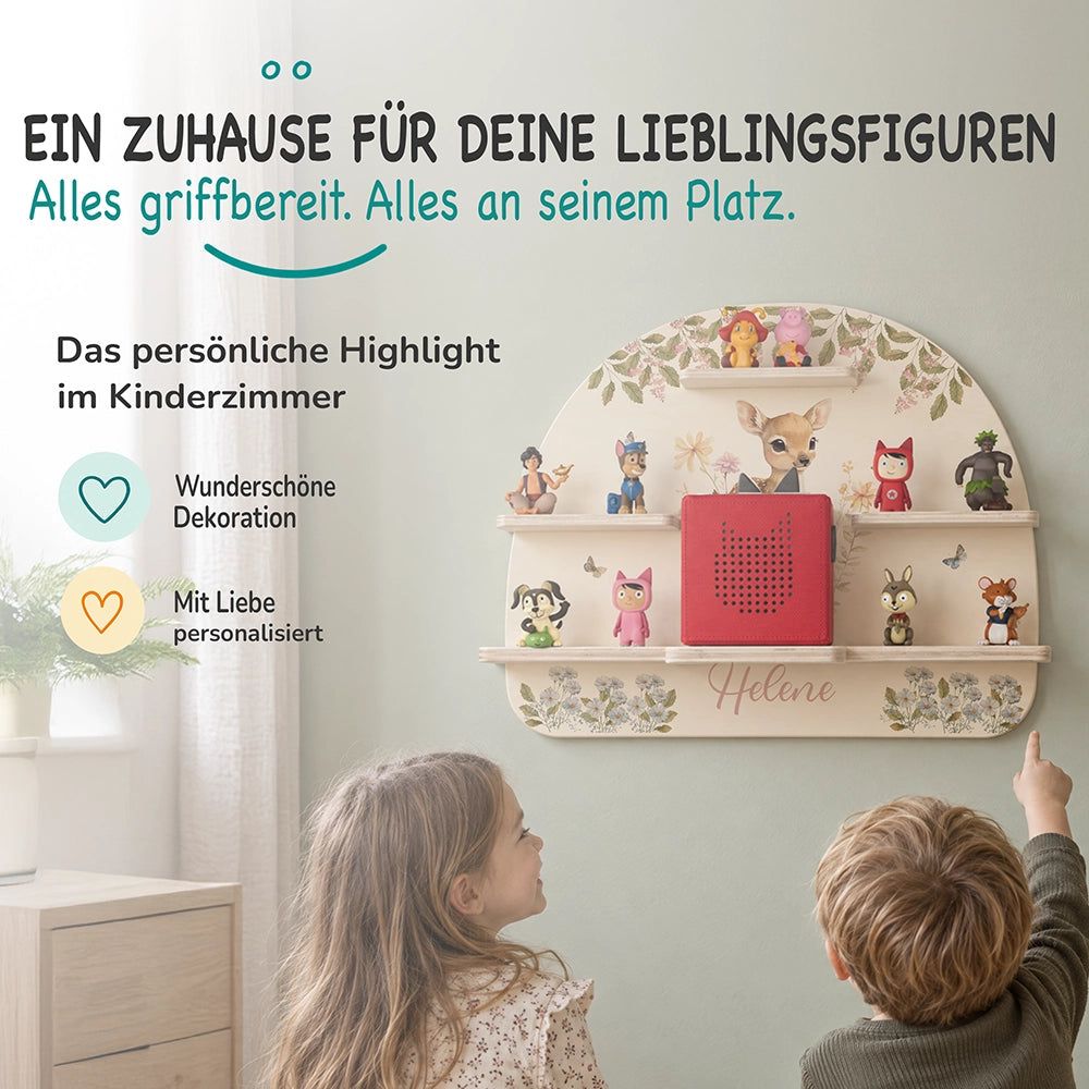 Tonie Regal aus Holz, Toniebox Regal personalisiert Reh im Wald