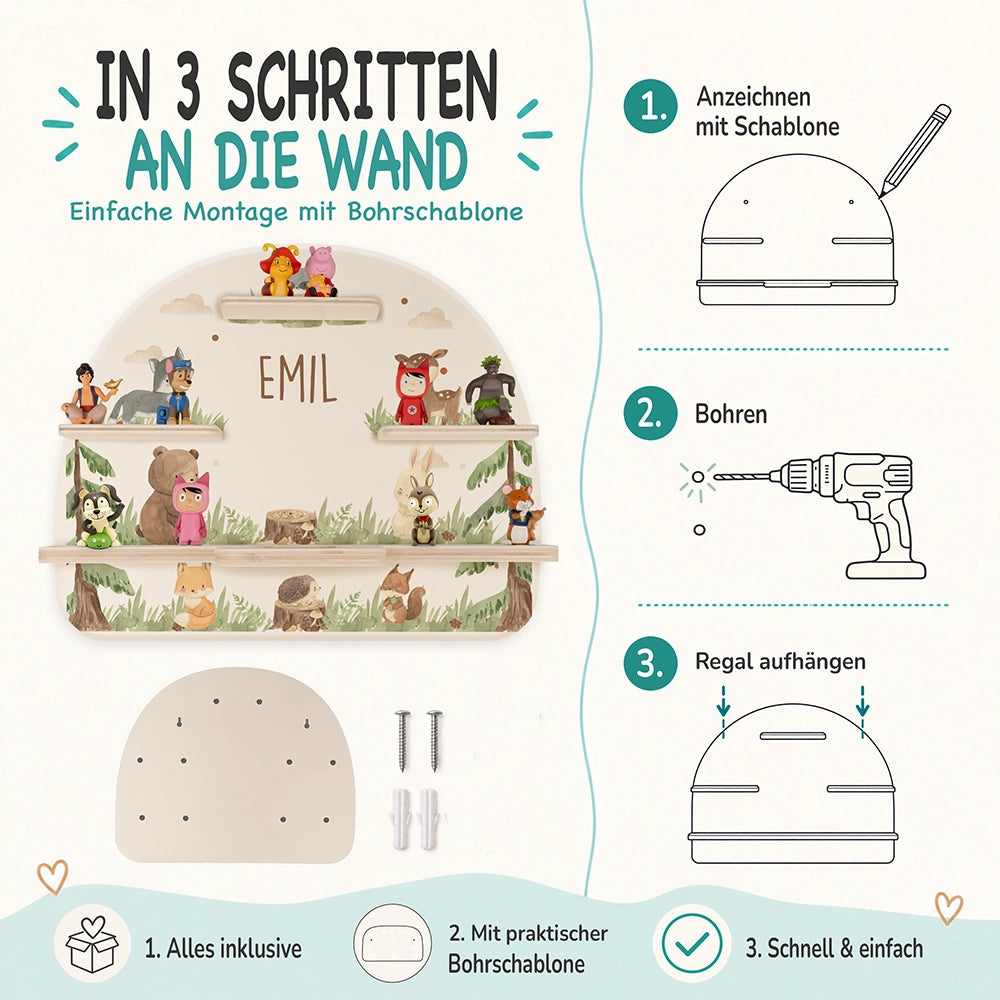 Tonie Regal aus Holz, Toniebox Regal personalisiert niedliche Waldtiere