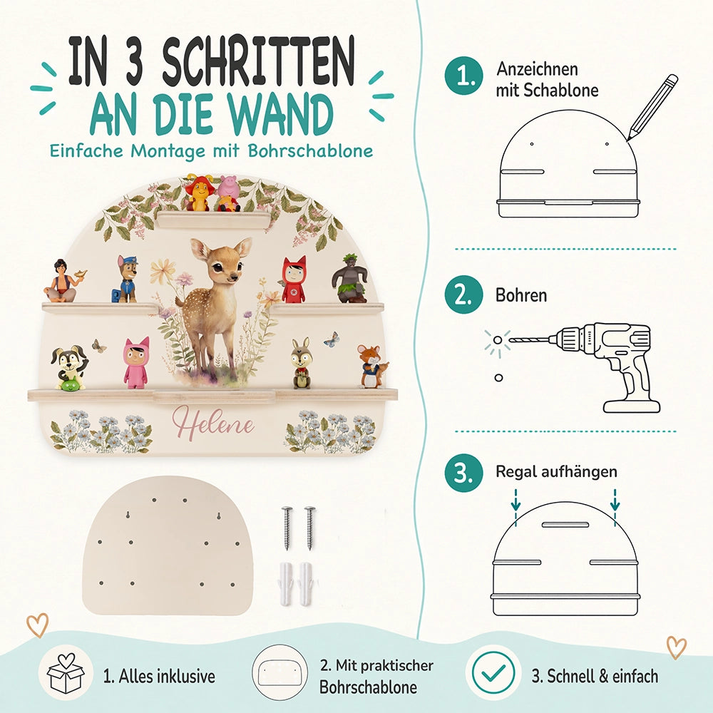 Tonie Regal aus Holz, Toniebox Regal personalisiert Reh im Wald