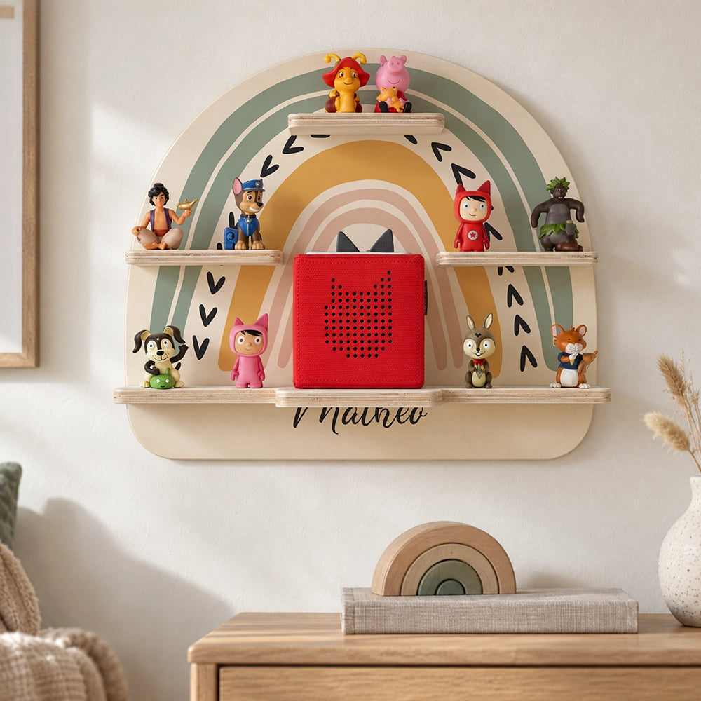 Tonie Regal aus Holz, Toniebox Regal personalisiert Regenbogen 1