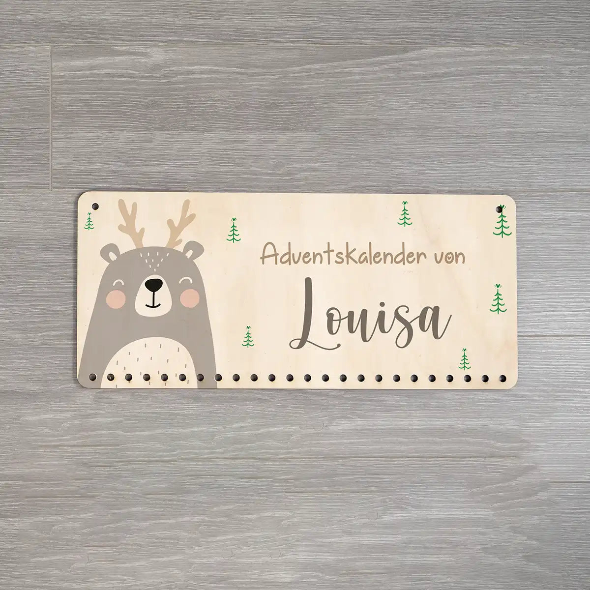 Personalisierbarer Adventskalender farbig - Rentier grau