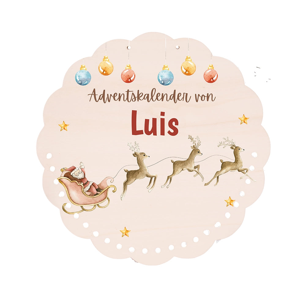 Personalisierter runder Adventskalender Kinder aus Holz  - Rentiere