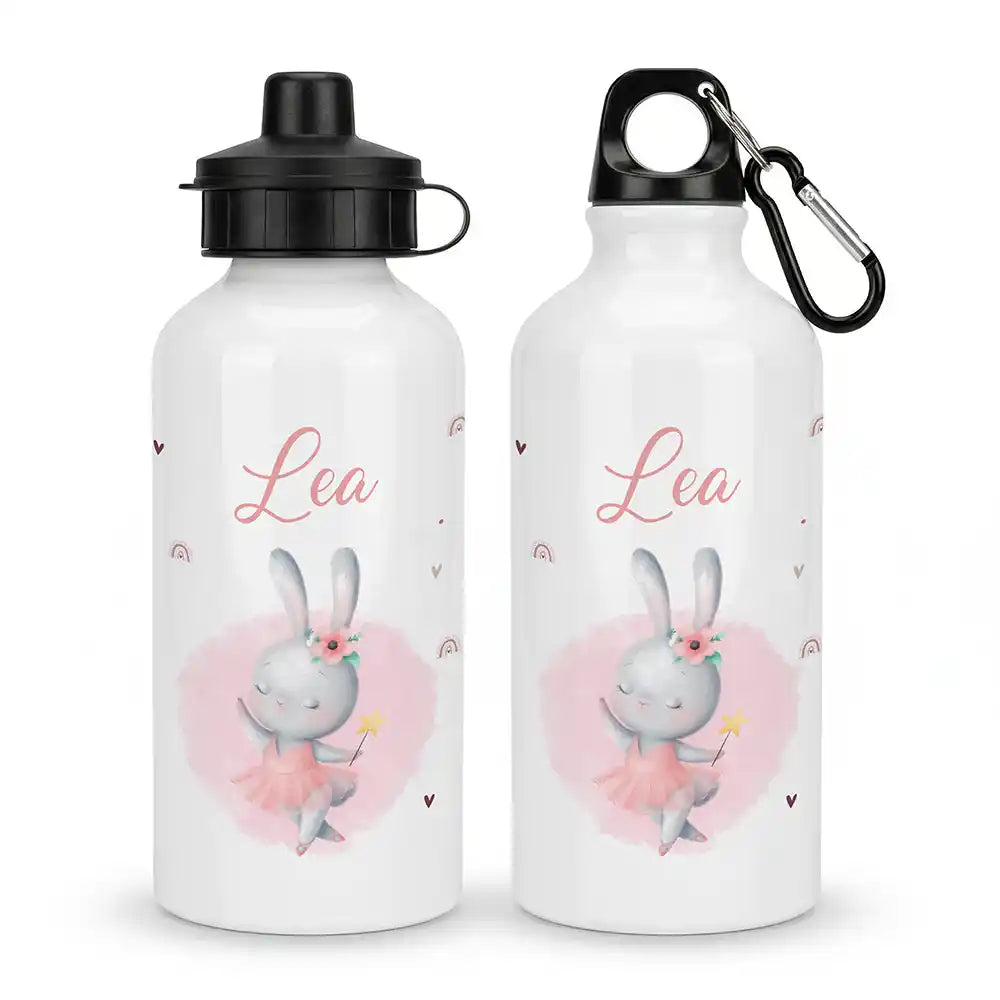 Personalisierte Trinkflasche Kinder Hase Ballerina – Alu 500 ml weiß mit Namen