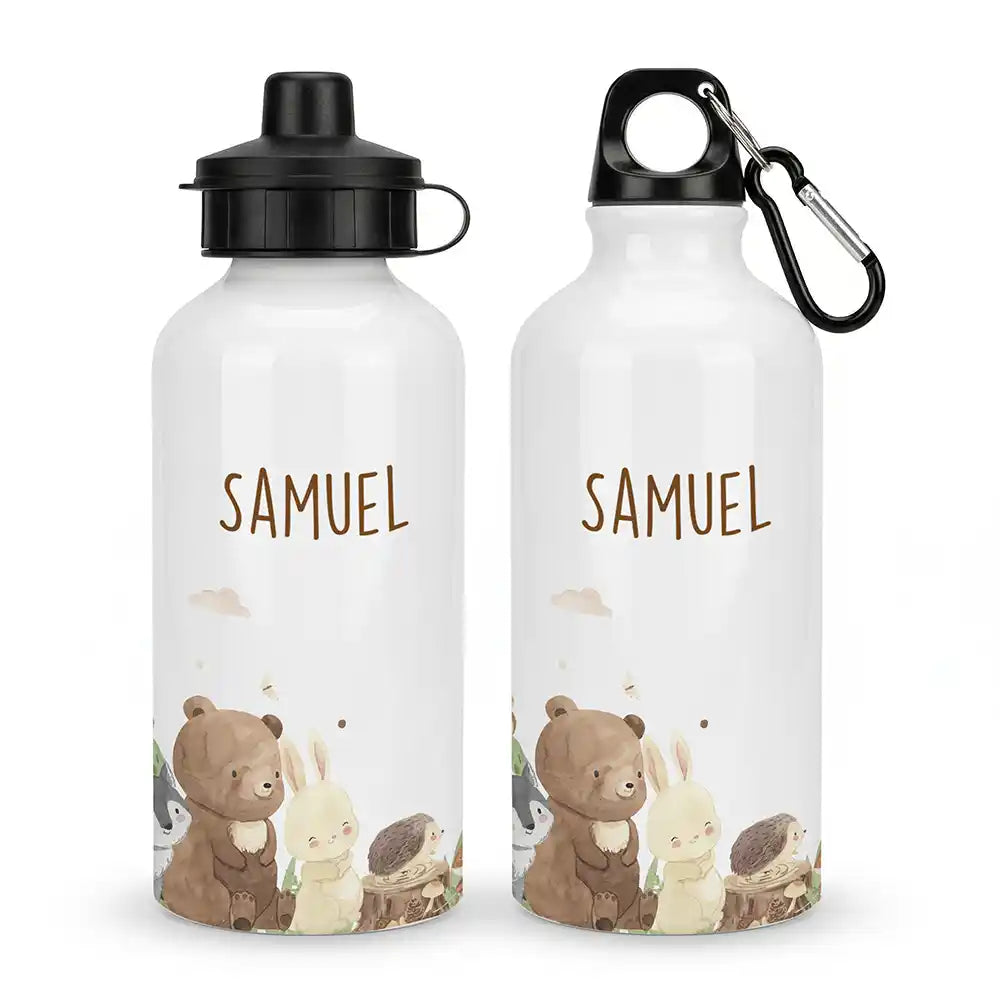 Personalisierte Trinkflasche Kinder Waldfreunde – Alu 500 ml Hauptbild mit Wunschname