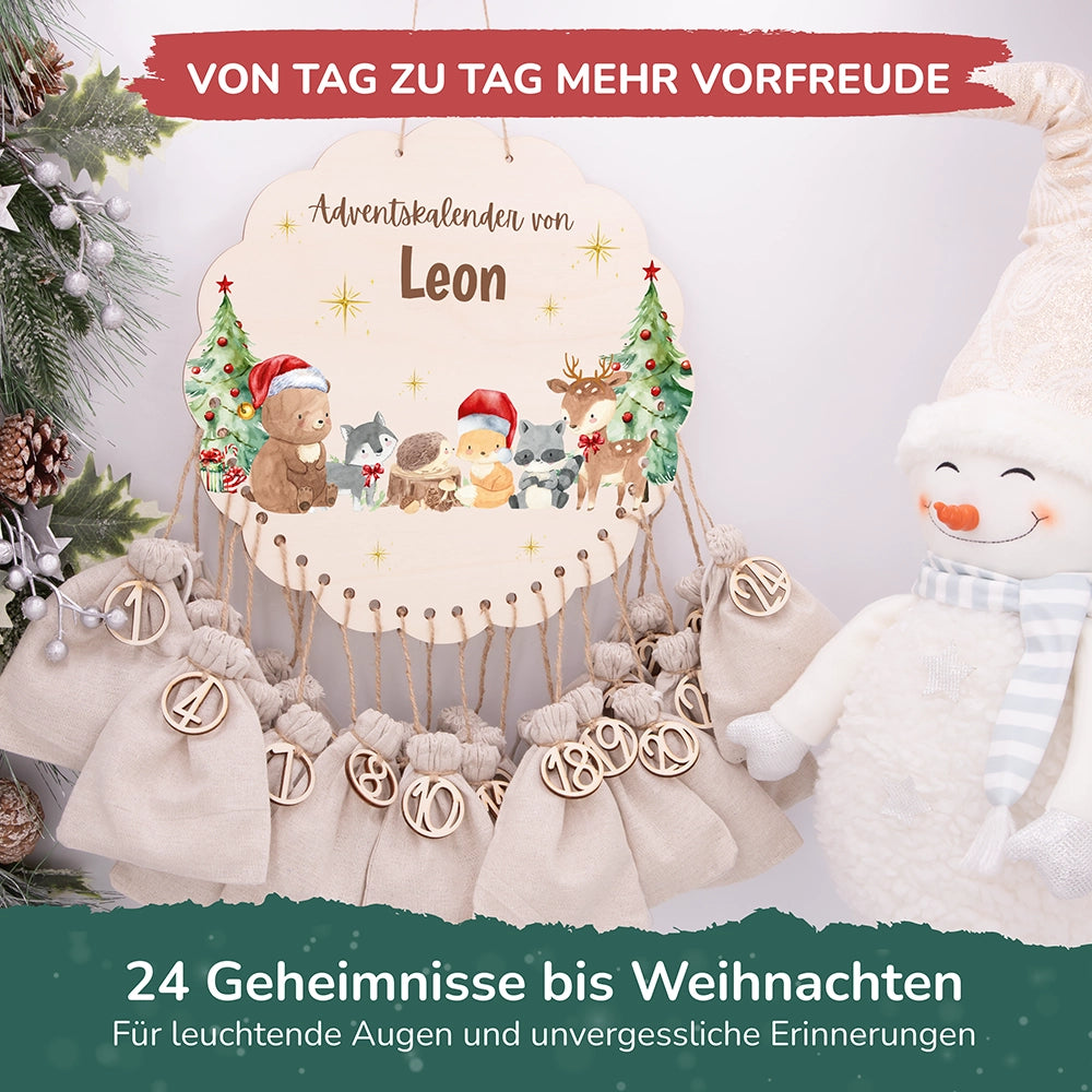 Personalisierter runder Adventskalender Kinder aus Holz  - Weihnachtsfreude