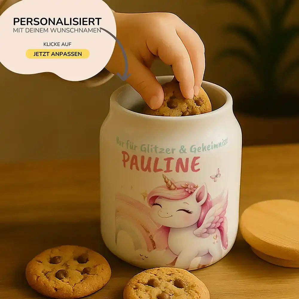 Personalisierbare Keksdose mit Name - Zauberhaftes Einhoen