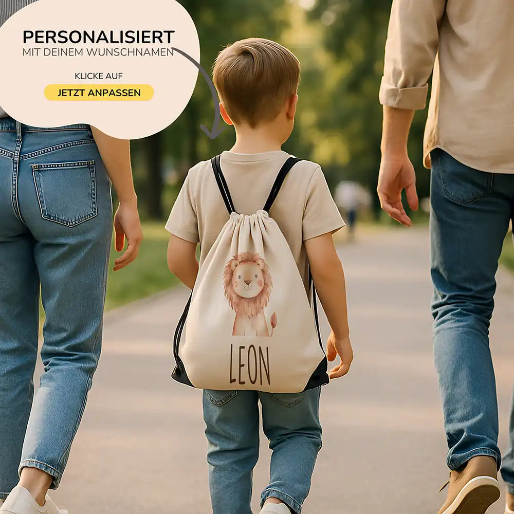Personalisierter Turnbeutel mit Namen - Löwe