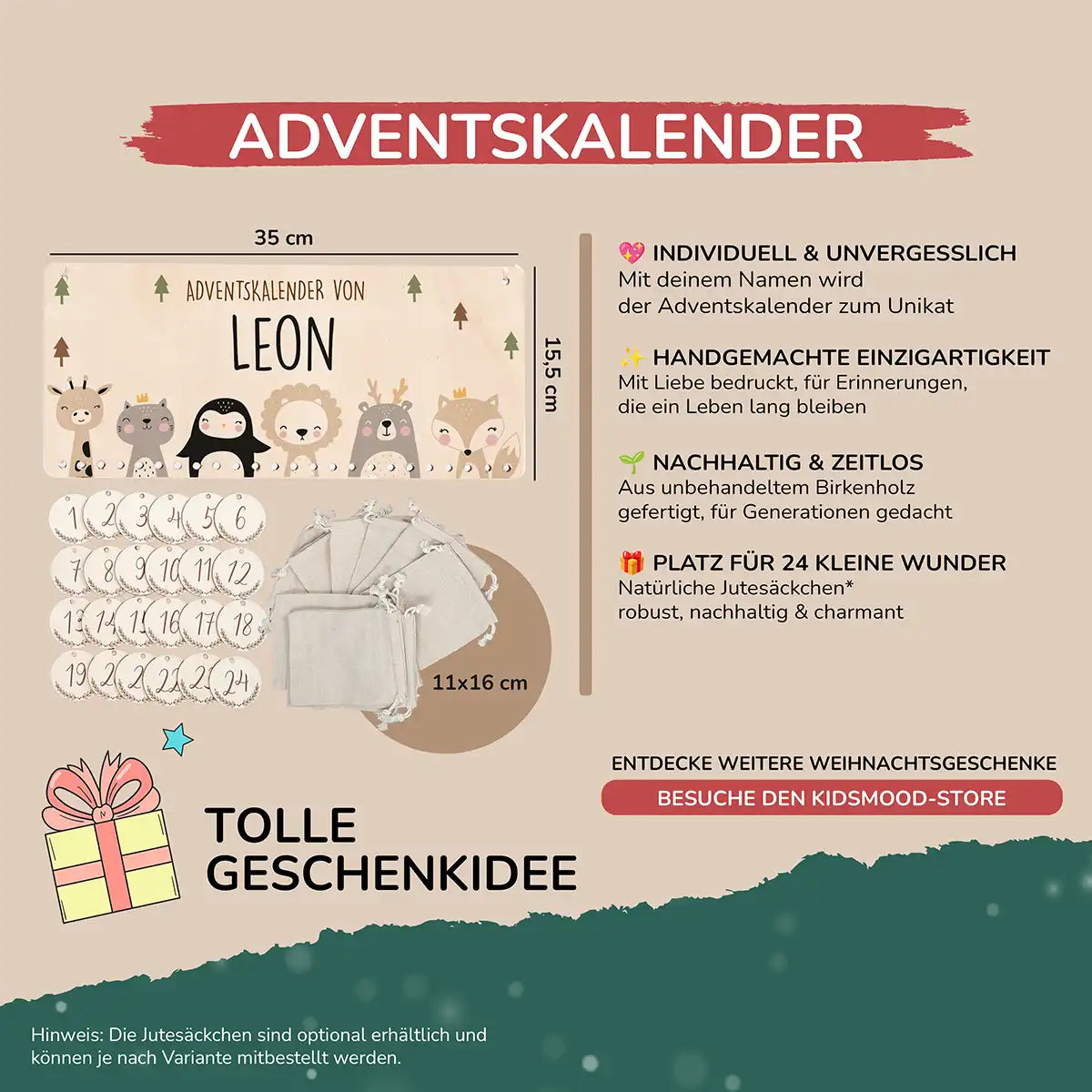 Personalisierbarer Adventskalender farbig - Winterfamilie