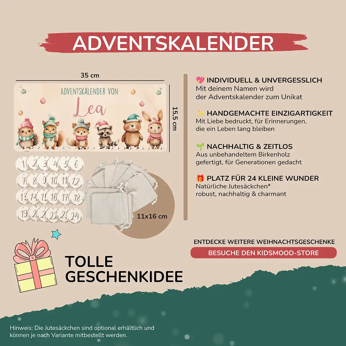 Personalisierbarer Adventskalender farbig - Glückliche Tierfamilie