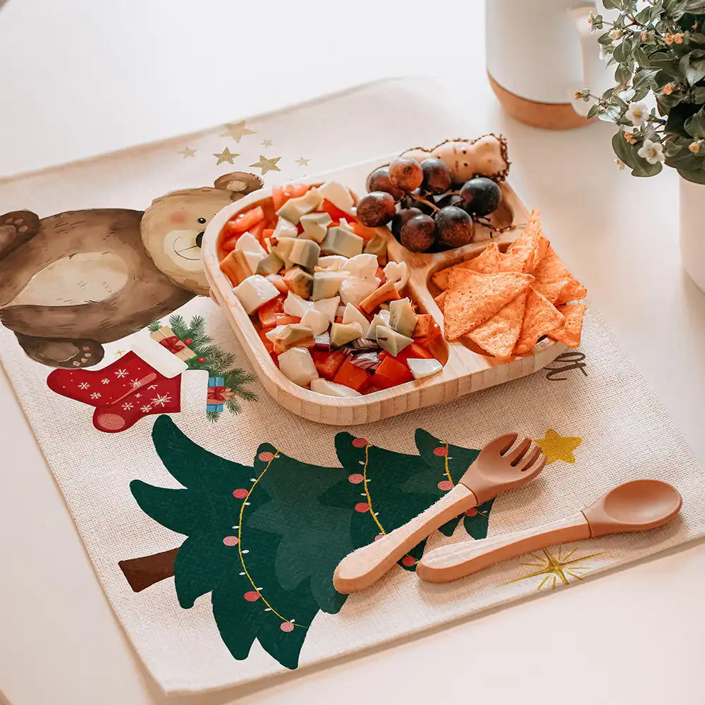 Tischset Kinder personalisiert Weihnachtsmotiv - Süßer Bär