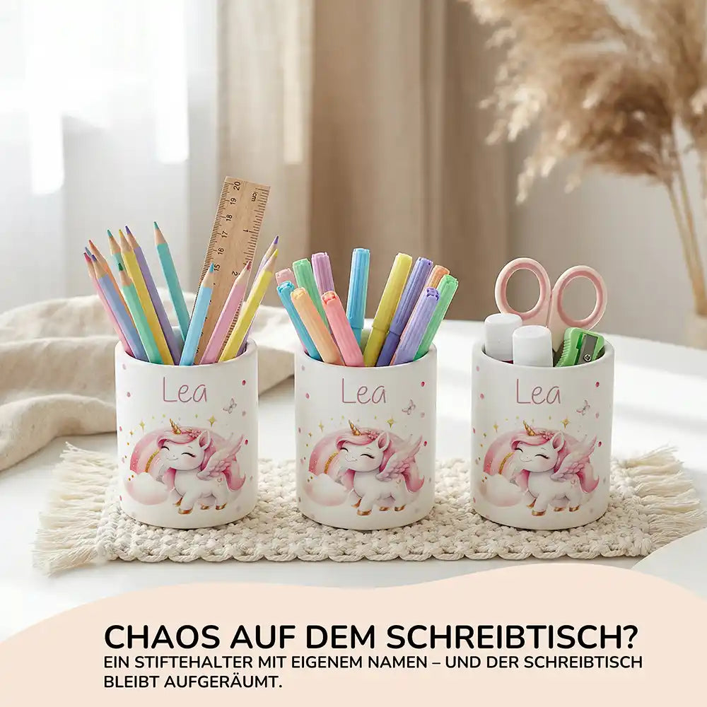 Personalisierter Stiftehalter Einhorn Flügel aus Keramik - Wunschname - Kidsmood.de