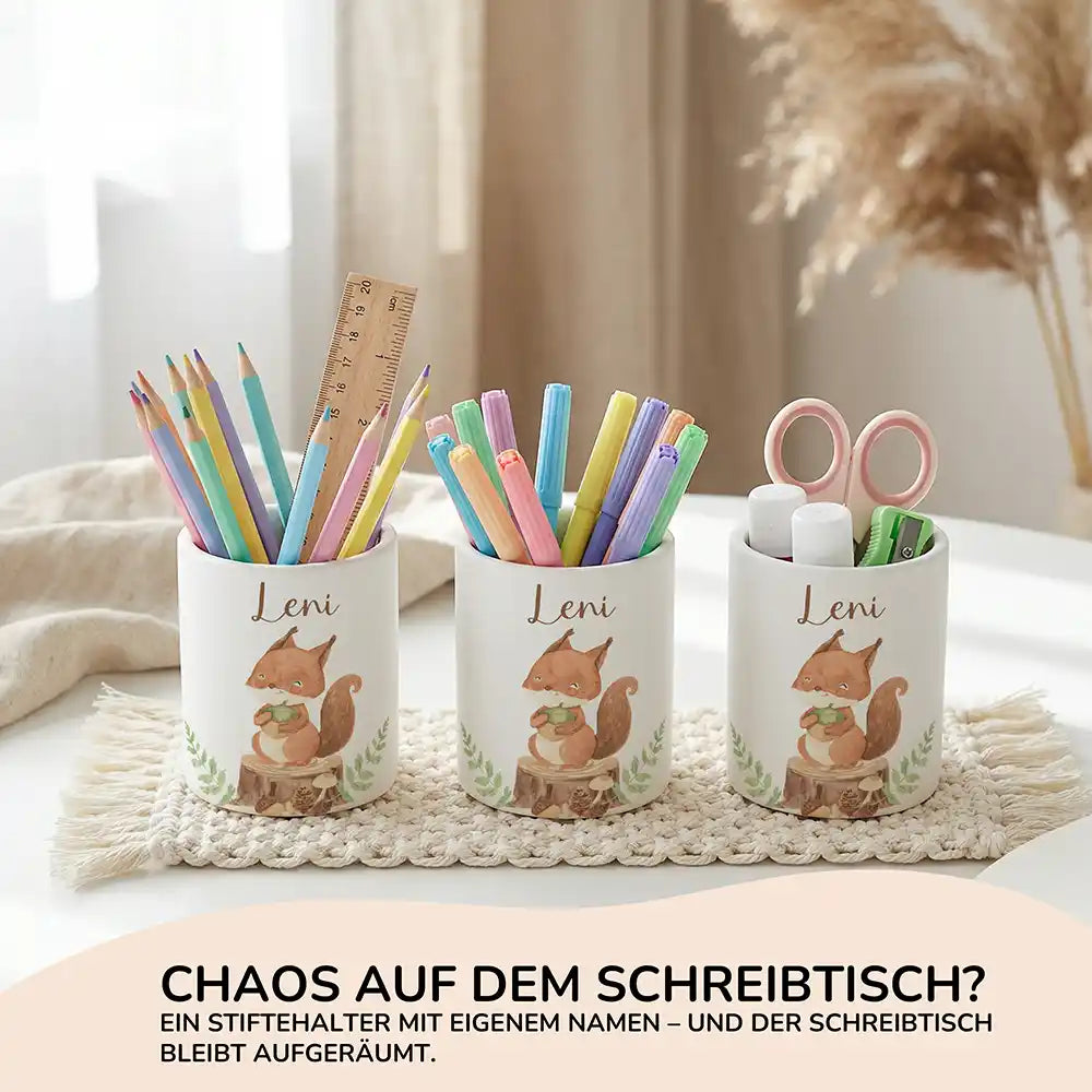 Personalisierter Stiftehalter Eichhörnchen aus Keramik - Wunschname - Kidsmood.de