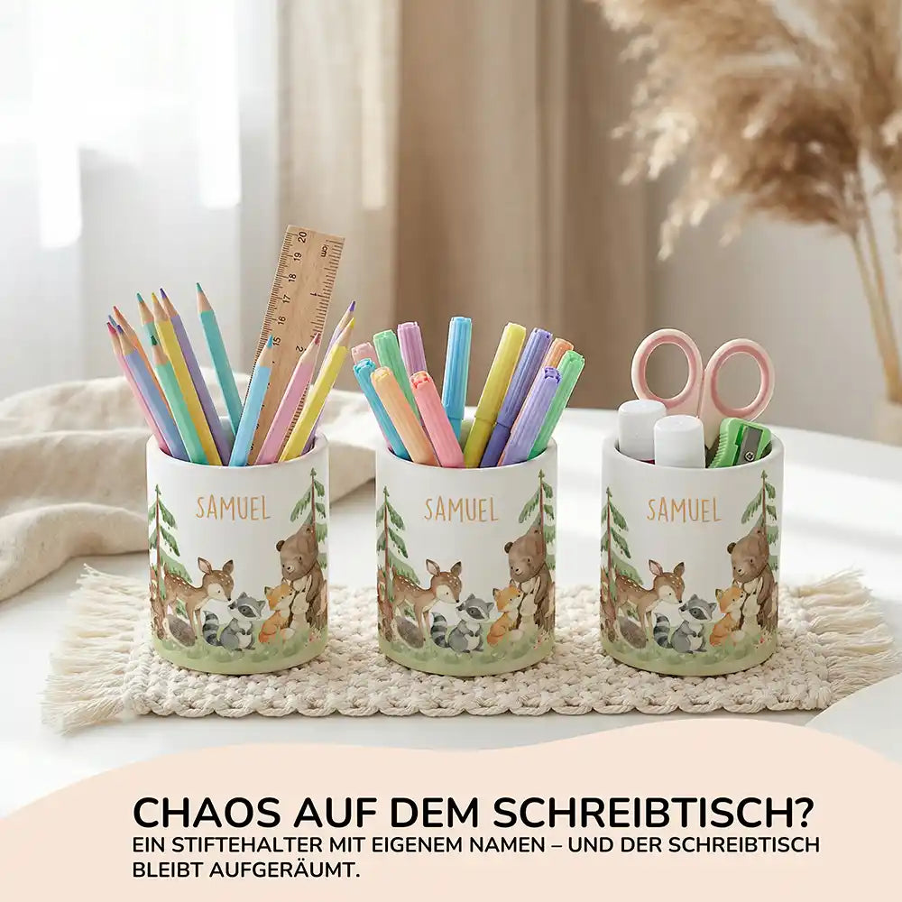 Personalisierter Stiftehalter Waldfreunde III aus Keramik - Wunschname - Kidsmood.de