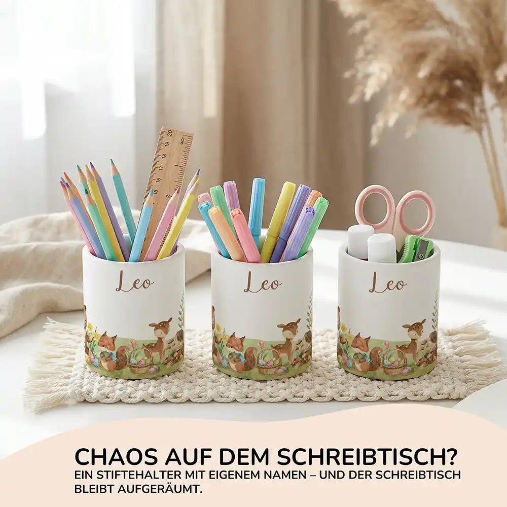 Personalisierter Stiftehalter Ostern Frühlingswiese aus Keramik - Wunschname - Kidsmood.de