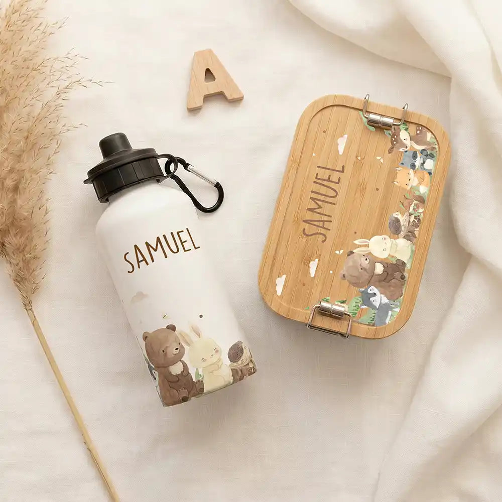 Personalisierte Trinkflasche Kinder Waldfreunde – Geschenk zur Einschulung & Taufe