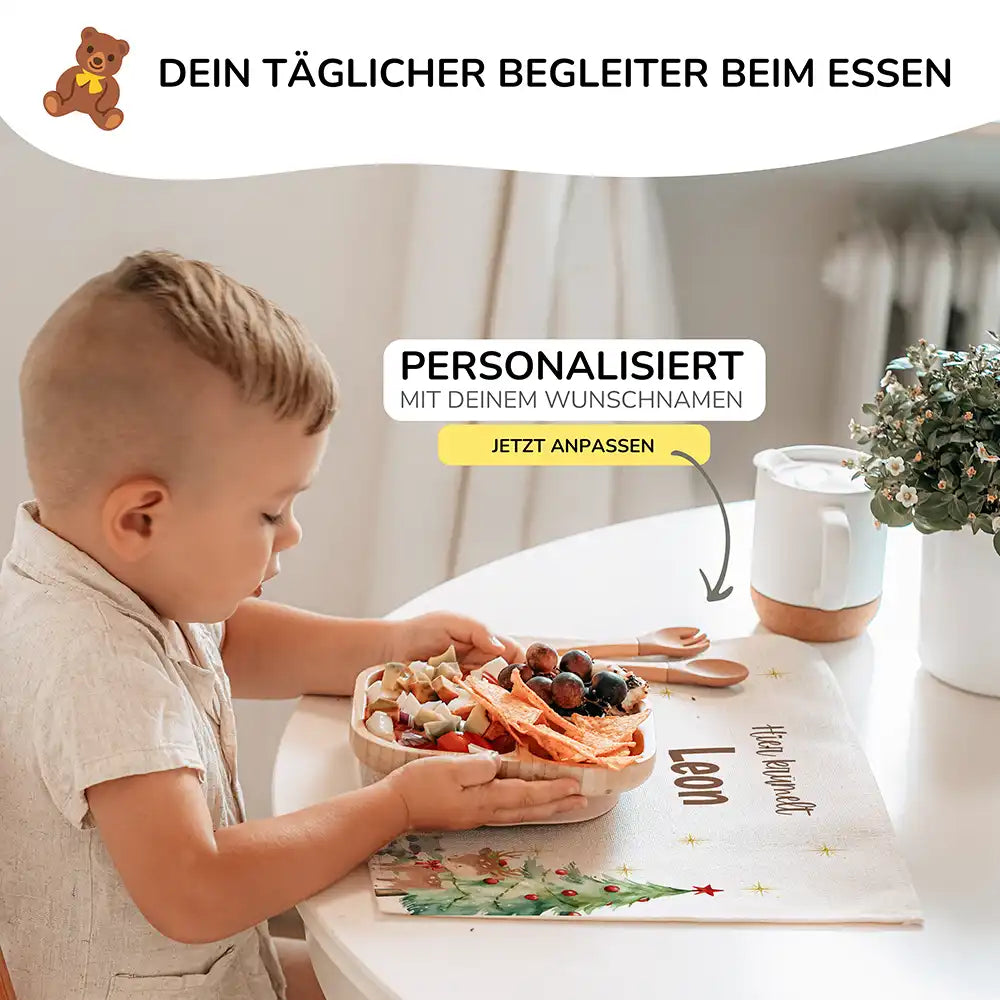 Tischset Kinder personalisiert Weihnachtsmotiv - Waldtiere