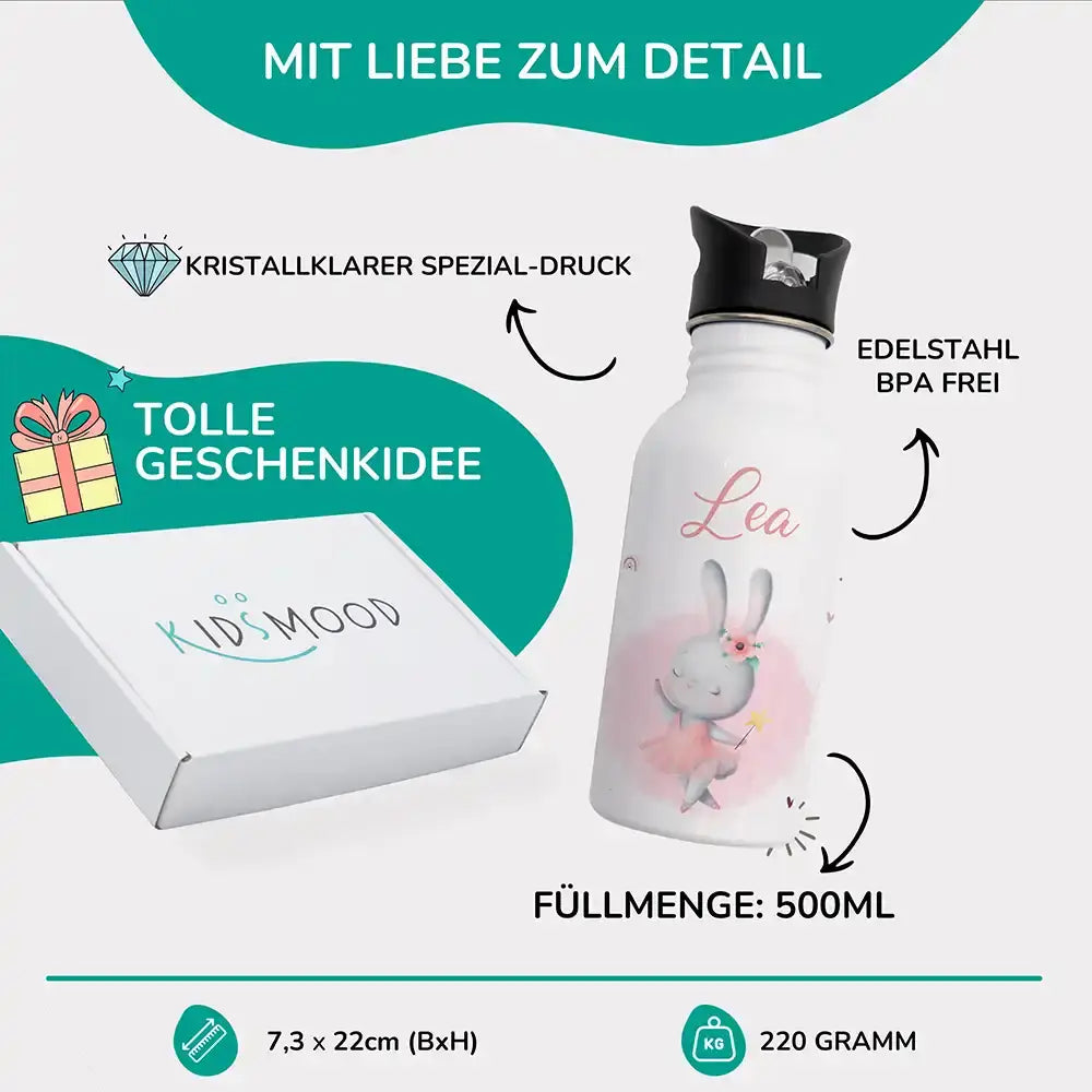 personalisierte trinkflasche für kinder mit zauberhasen design