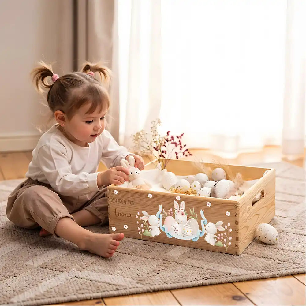 Osterkiste Holz personalisiert - Häschentanz